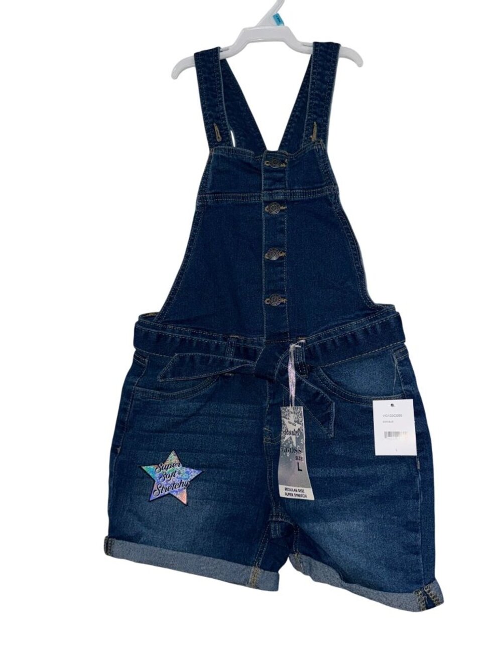 Girls New Look Denim Shortall With Adjustable Straps & Button Front Closure Size